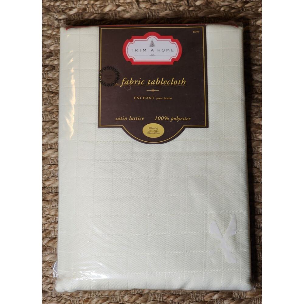 Trim a Home Fabric Tablecloth Cover Satin Lattice Oblong 60"x102" Ivory Cream
